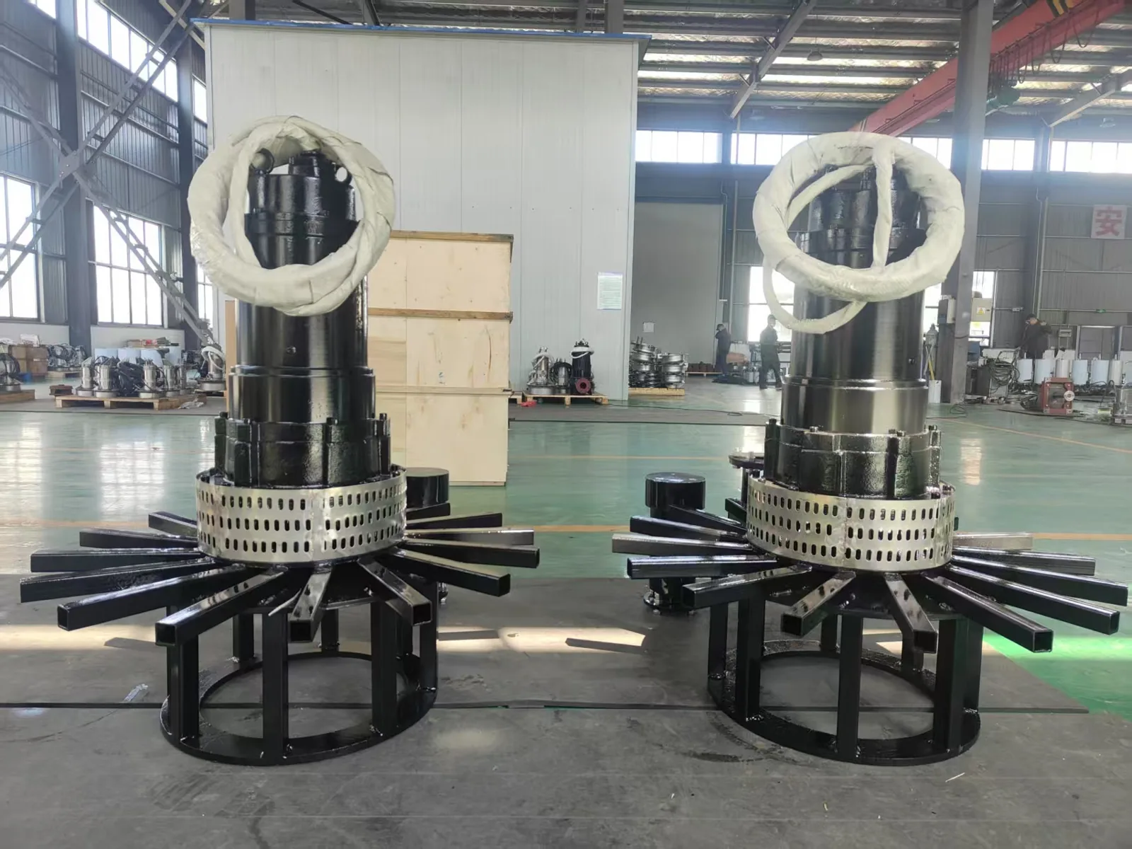 Two submersible centrifugal aerators in the workshop
