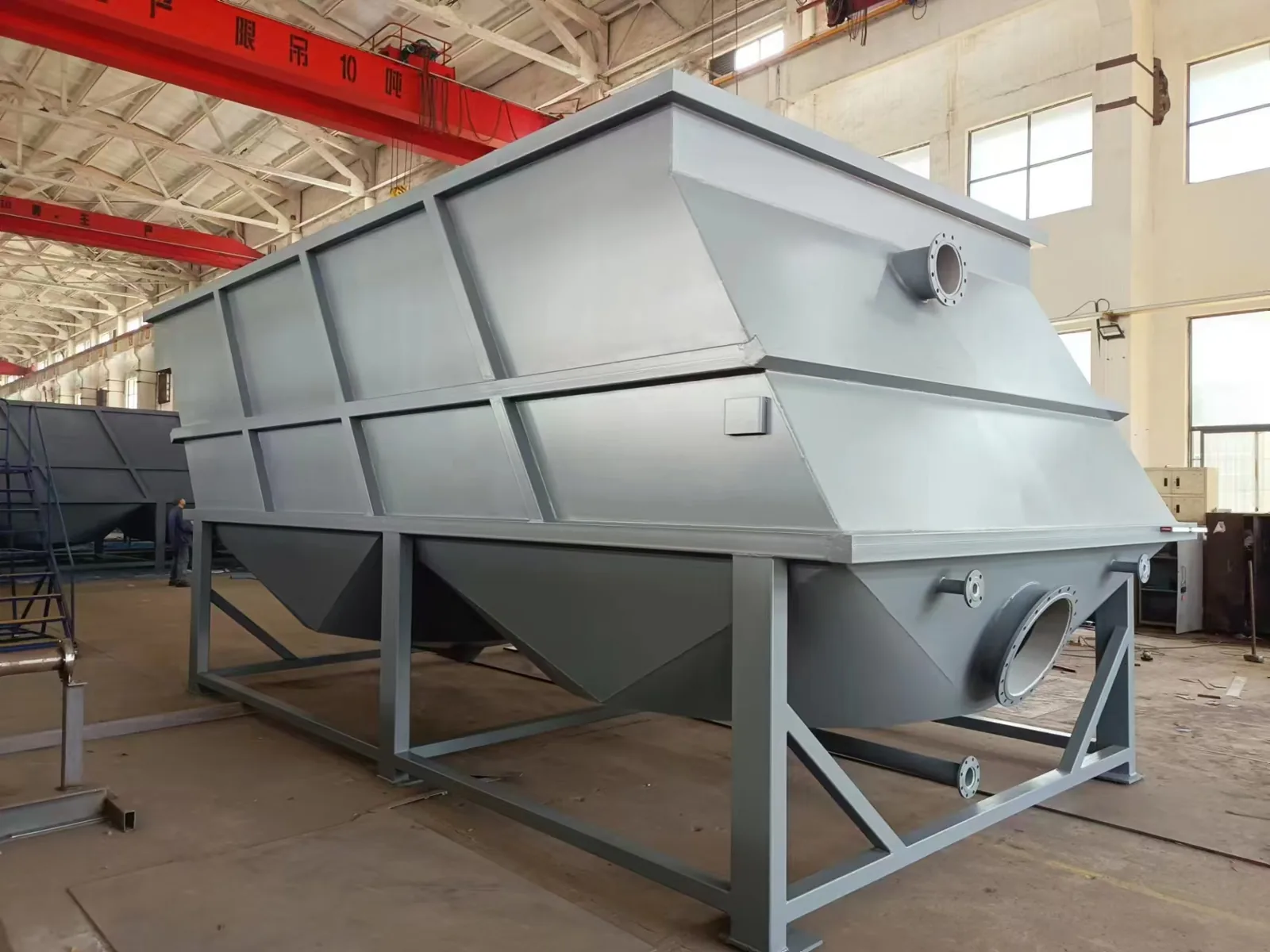 Large gray lamella clarifier in the workshop