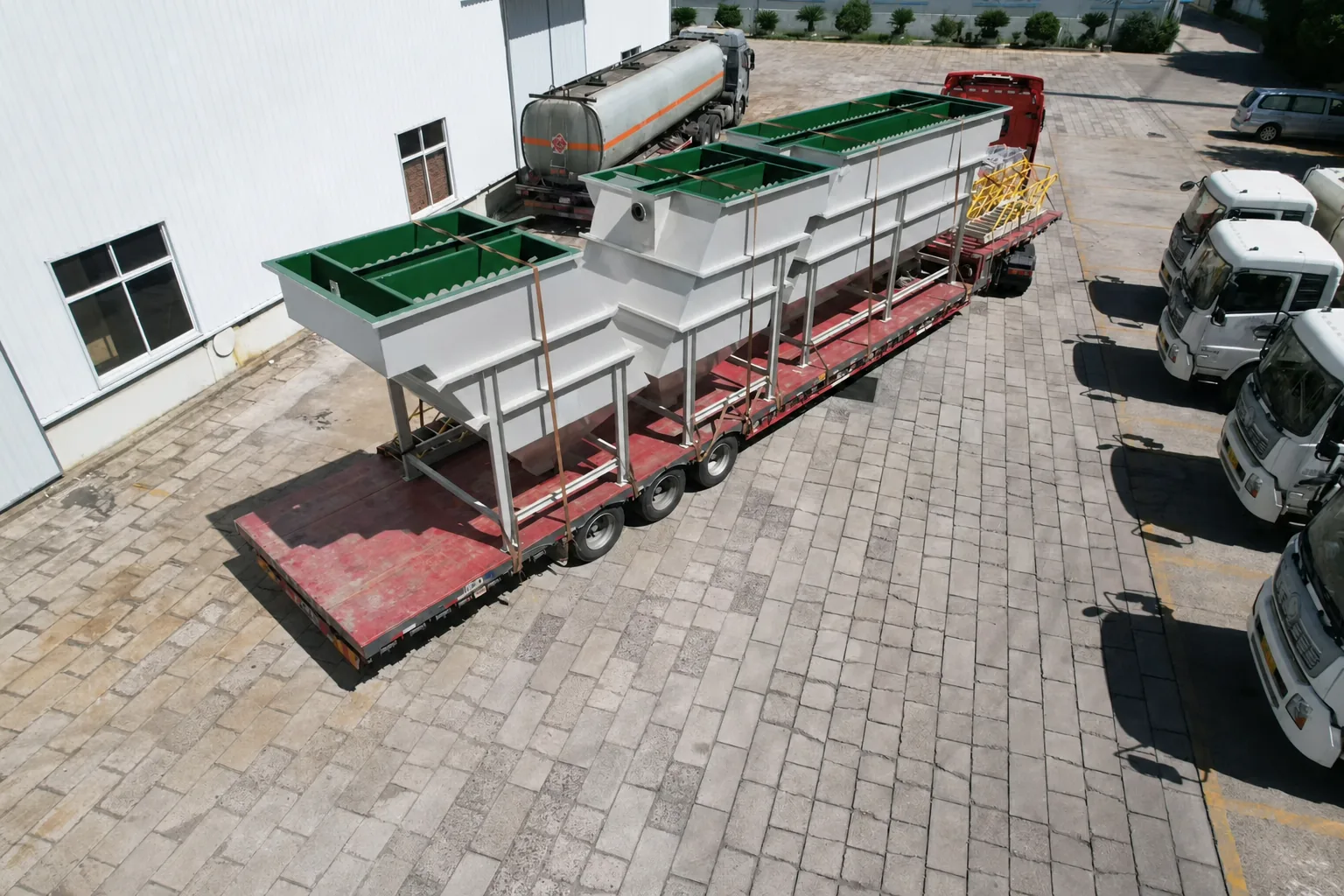 Top view of lamella clarifiers on a trailer